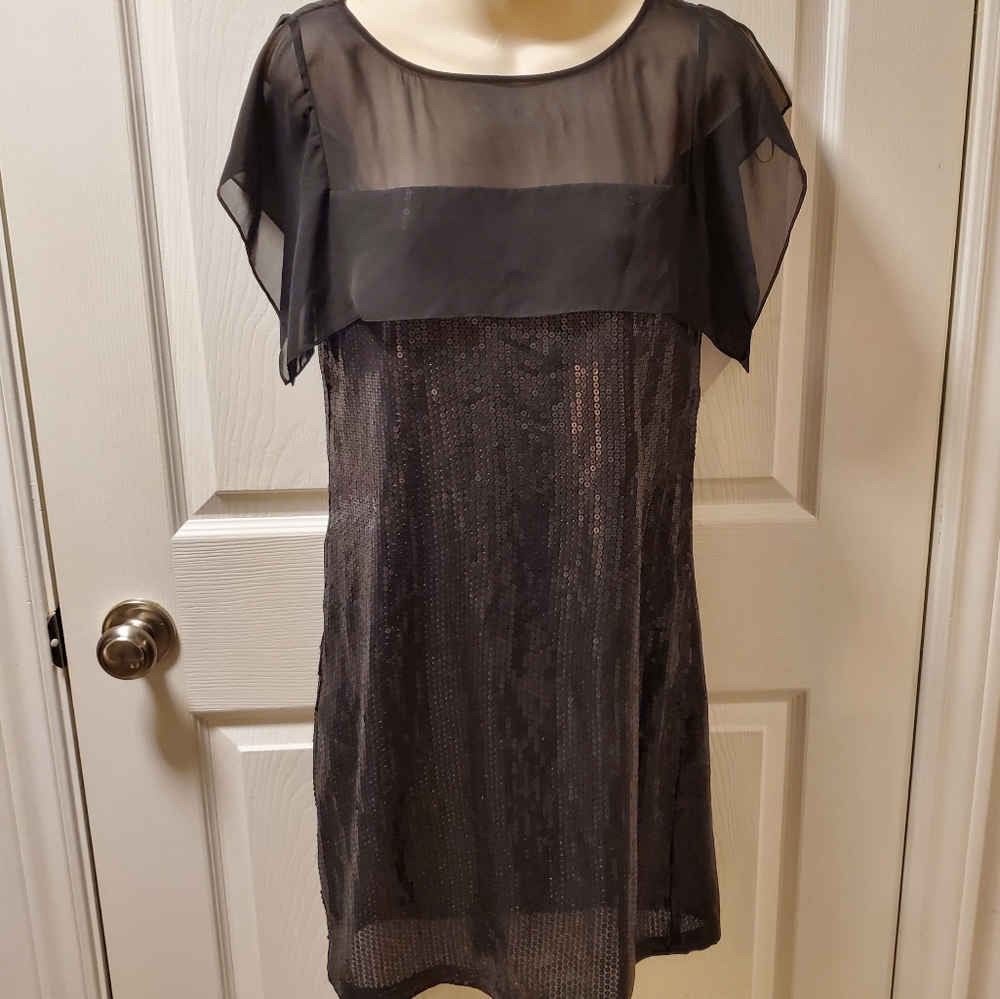 Sequence and sheer black party mini dress